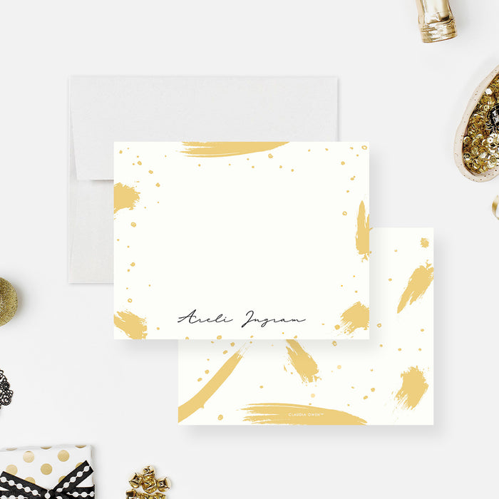Cute White and Yellow Note Card with Paint Splatter, Kids Birthday Thank You Card, Artistic Correspondence Card for Children, Personalized Gift for Kids