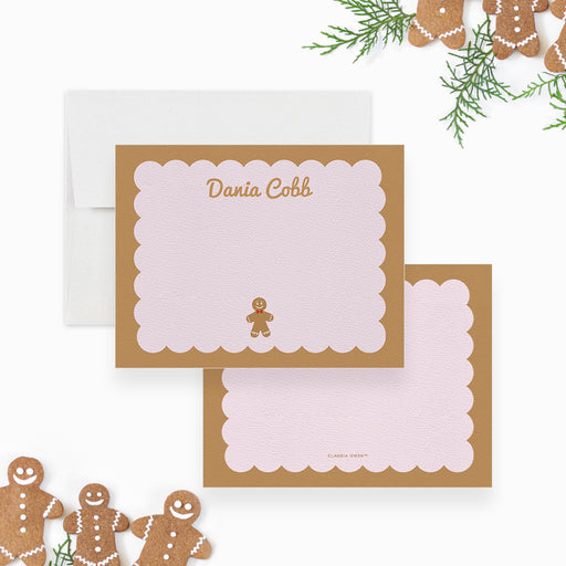 a pink and brown thank you note card with a gingerbread cookie