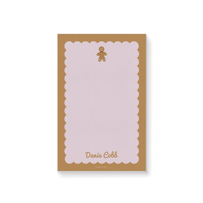 a pink and brown gingerbread notepad
