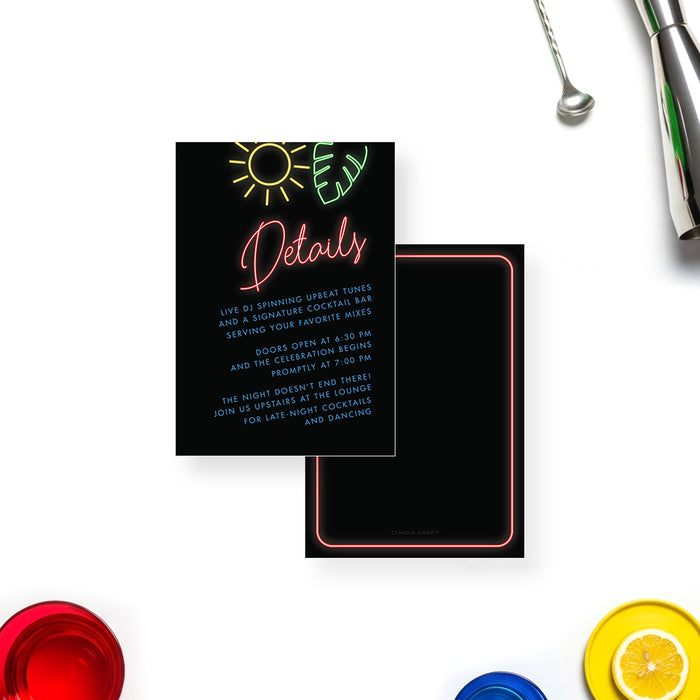 Neon Cocktail Party Invitation Adult Birthday Night Party