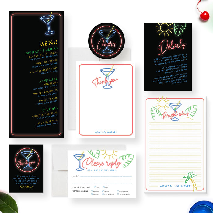 Neon Cocktail Party Invitation Adult Birthday Night Party