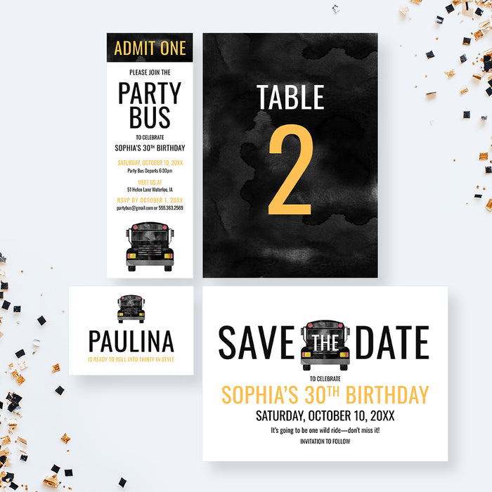 Party Bus Birthday Invitation for Adults Personalized Printed Card