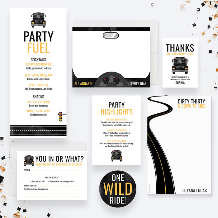 Party Bus Birthday Invitation for Adults Personalized Printed Card
