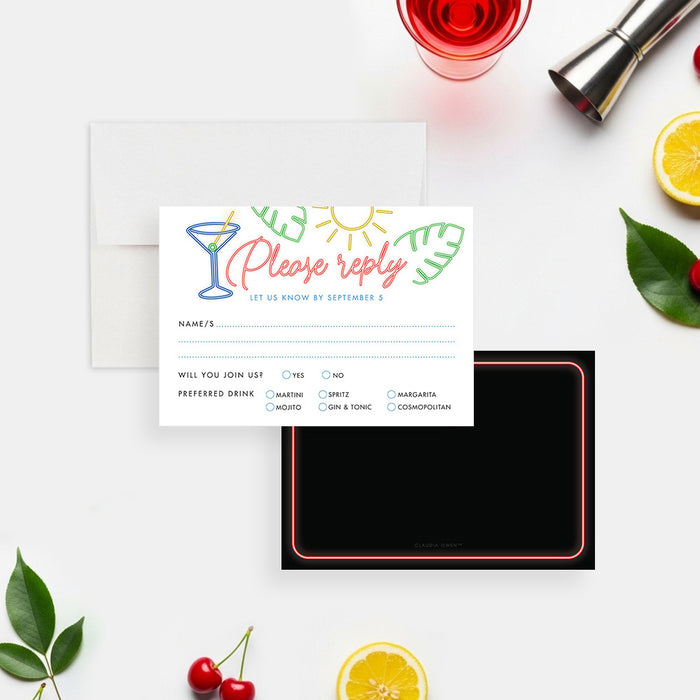 Neon Cocktail Party Invitation Adult Birthday Night Party