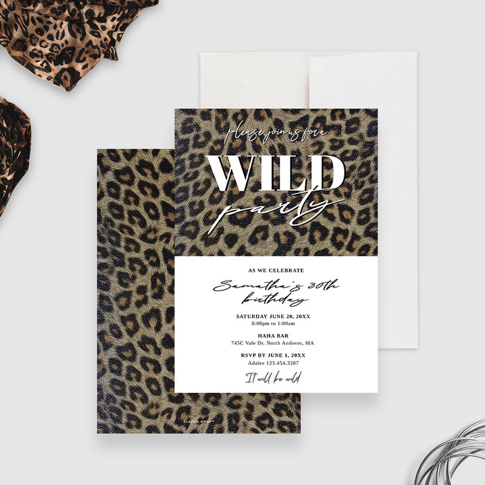 Animal print birthday invitation card for adult party
