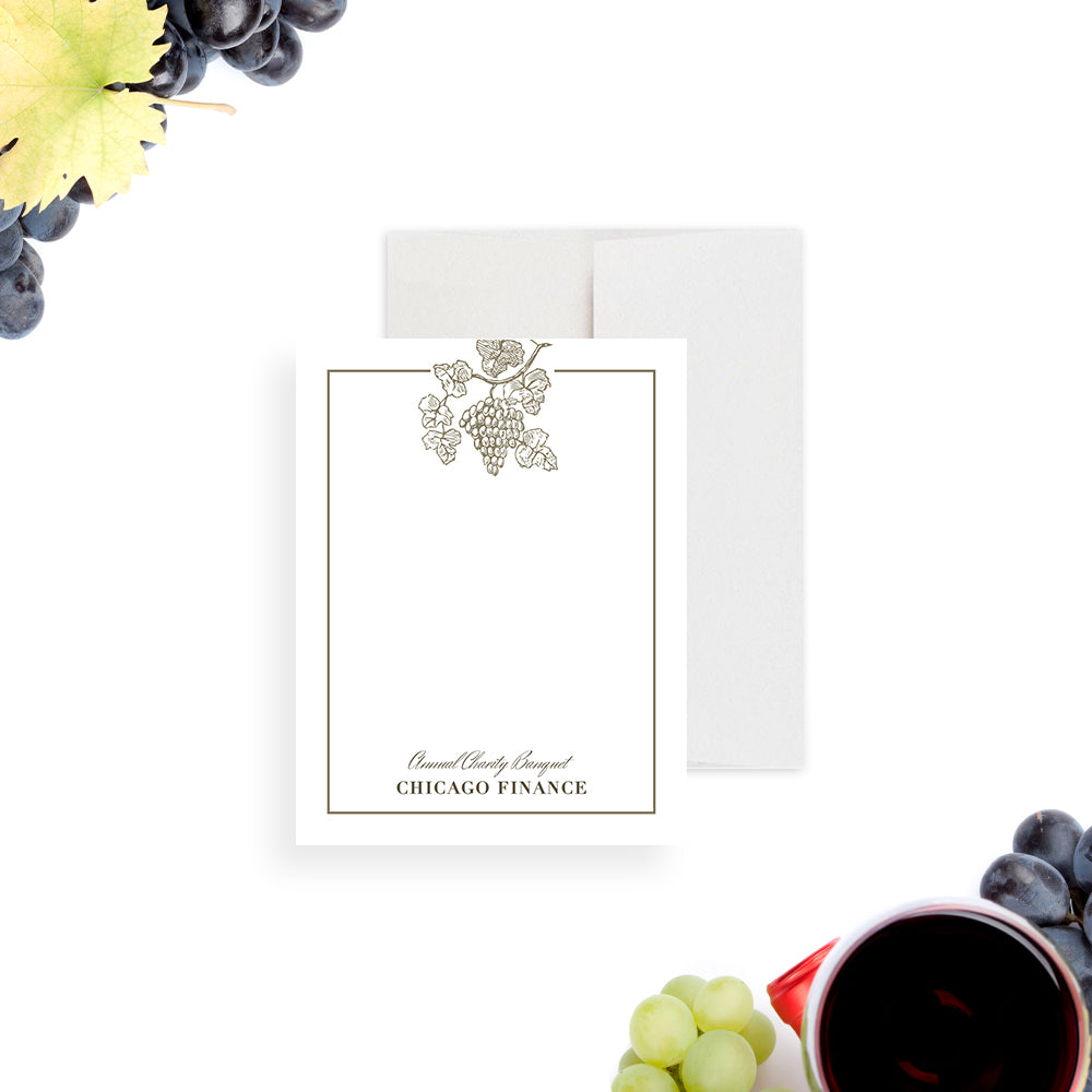 Personalized Grapevine Note Card Charity Banquet Stationery