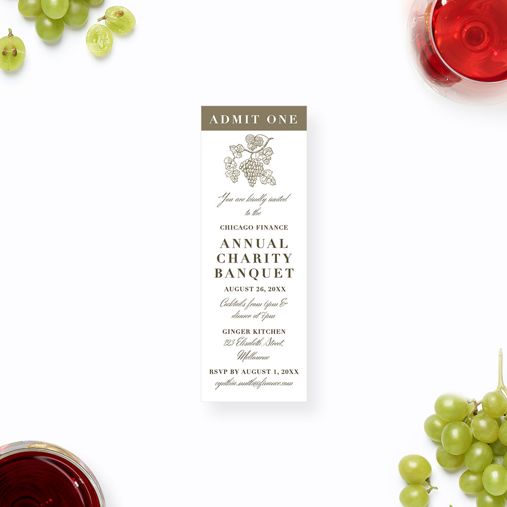 Charity Banquet Ticket Invitation Elegant Fundraising Event Card
