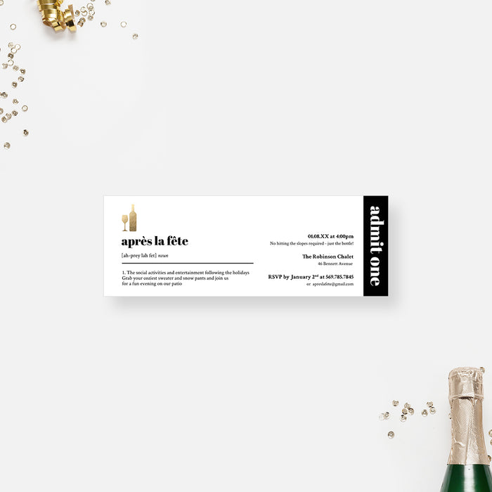 Après La Fête Invitation Card with Wine Bottle and Wine Glass, Fun Holiday Party Invitation Card for After Christmas Celebrations