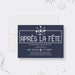 apres ski holiday party invitation with navy background, winter chalet icons, white lettering, and custom after party details