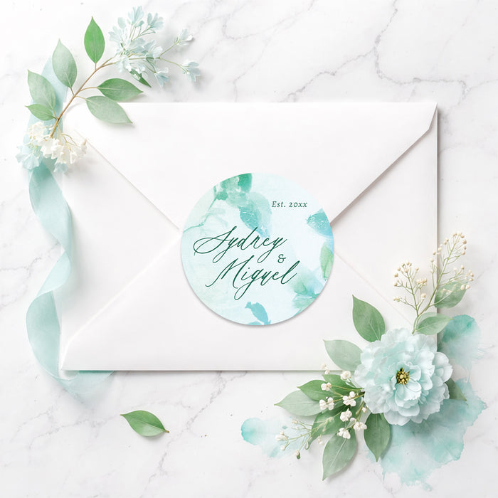 Personalized Aqua Watercolor Greenery Wedding Invitation