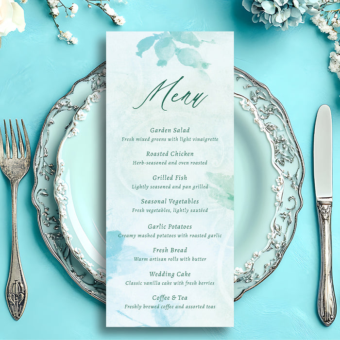 Personalized Aqua Watercolor Greenery Wedding Invitation