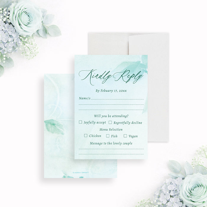 Personalized Aqua Watercolor Greenery Wedding Invitation