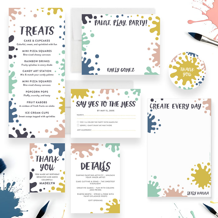 Art Party Birthday Invitation Paint Splatter Design