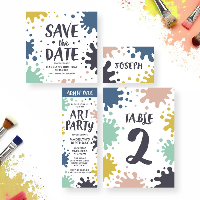 Art Party Birthday Invitation Paint Splatter Design