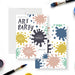Colorful art party birthday invitation featuring a paint-splatter design and personalized details-front-back
