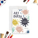 Colorful art party birthday invitation featuring a paint-splatter design and personalized details-front