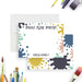 Personalized Paint Play Party art-themed note card with colorful paint splashes and a custom name.-front-back