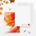 A set of personalized notecards featuring a watercolor design of orange and yellow maple leaves, with a blank space for a name and message on the front.