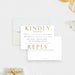 two white response cards with gold lettering, placed on a white background.