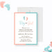 editable baby reveal invitation template with pink and blue border, boy or girl lettering, baby footprints, and party details