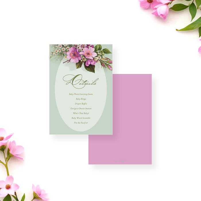 Floral Baby Shower Invitation Green and Pink Spring Design