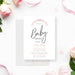 Blush pink personalized baby shower invitation with ribbon banner design, customizable for girl, boy, or gender-neutral celebrations.-front