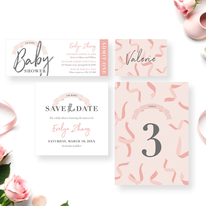 Personalized Baby Shower Invitation Blush Pink Theme for Girls
