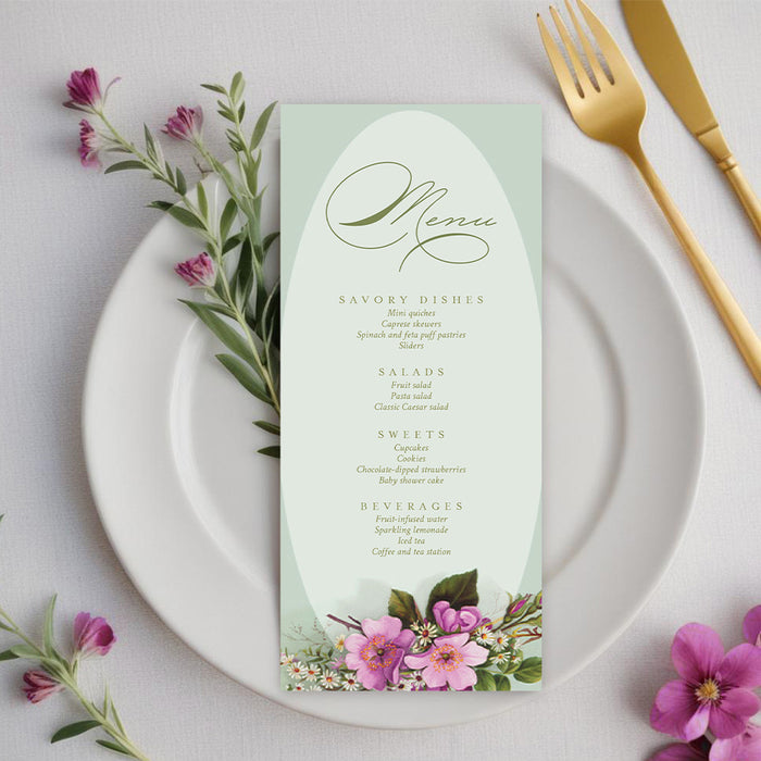 Floral Baby Shower Invitation Green and Pink Spring Design