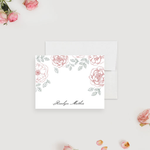 Personalized floral thank you card featuring a pink flower pattern-front