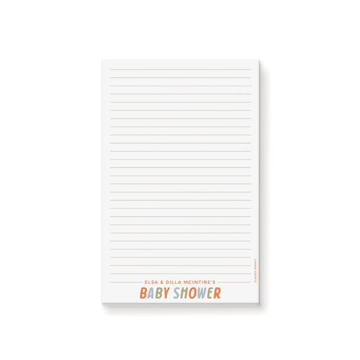 Personalized notepad with colorful typography, a stylish touch for any baby shower celebration.