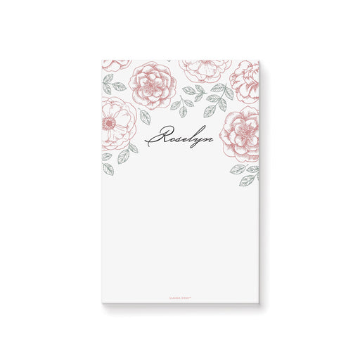 Personalized floral notepad for women with pink flower illustrations