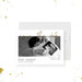 Personalized baby shower photo save the date card with elegant gold script-front