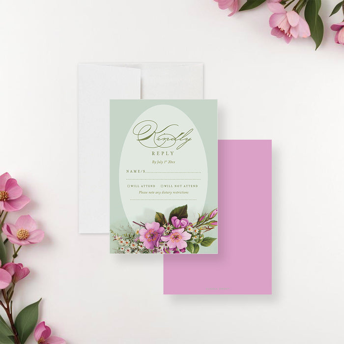 Floral Baby Shower Invitation Green and Pink Spring Design