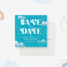 Baby shower save the date card with clouds and raindrops design-front