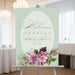 Personalized baby shower welcome sign featuring a sage green background with pink and white flowers, elegant floral decor for parties and event venues.