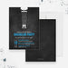 Bachelor party invitation with stylized legs shown with its matching dark chalkboard back.