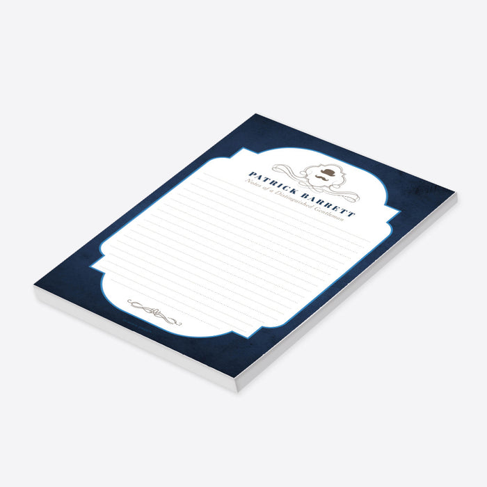 vintage gentleman personalized notepad with top hat and mustache masculine stationery design for men-side