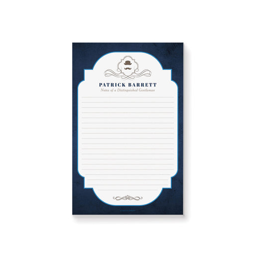vintage gentleman personalized notepad with top hat and mustache masculine stationery design for men