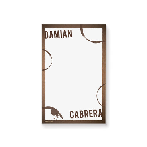 Personalized notepad with a brown drink-ring border and custom name design, ideal for bachelor party favors and men’s stationery gifts.