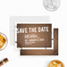Rustic save the date card for a bachelor party featuring a brown drink ring design, customizable with the groom’s event details.-front-back
