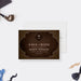Rustic vintage save the date card with a dark brown background, featuring mustache and top hat designs for bachelor or men’s night parties.-front