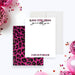 Bachelorette personalized “Kiss the Miss Goodbye” note card with pink leopard print design-front-back