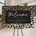 Bachelorette welcome sign with black and gold leopard print design, custom event entrance sign for party decor