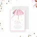 Birthday invitation with a ballerina in a pink tutu illustration, ideal for a ballet-themed party celebration.-front