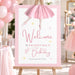Birthday welcome sign with a ballerina in a pink tutu illustration, perfect for a ballet-themed party entrance or event decoration.