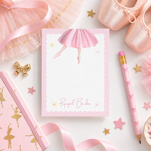 Personalized note card with a ballerina in a pink tutu design for kids' or girls' stationery-front