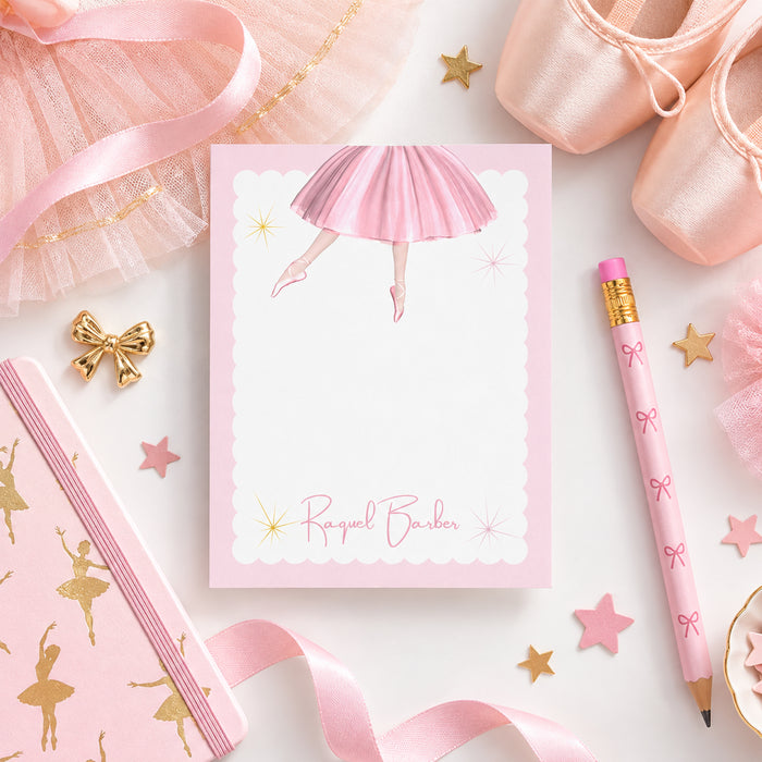 Personalized note card with a ballerina in a pink tutu design for kids' or girls' stationery-front