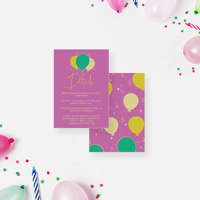 Balloon Themed Birthday Invitation with Photo, Bright and Playful 6th 7th 8th 9th 10th Kids Birthday Party Invite