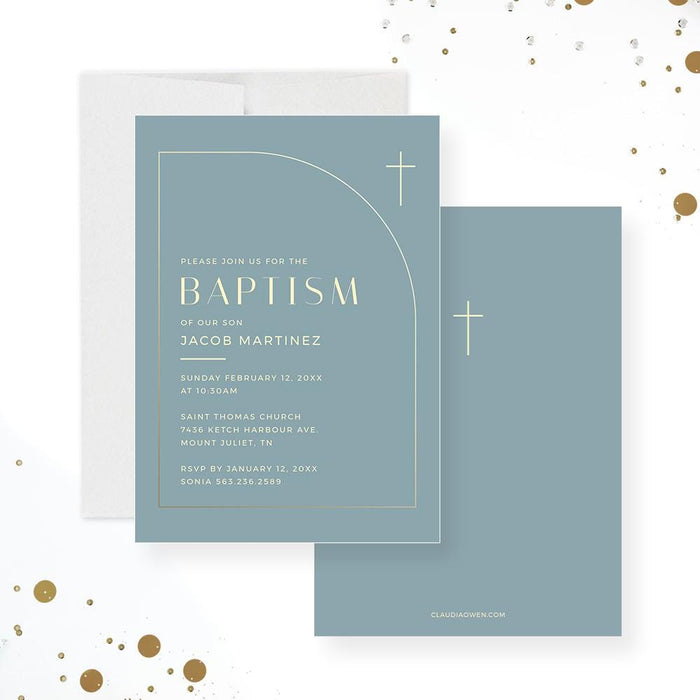 Baptism Invitation Template with Gold Cross Digital Download