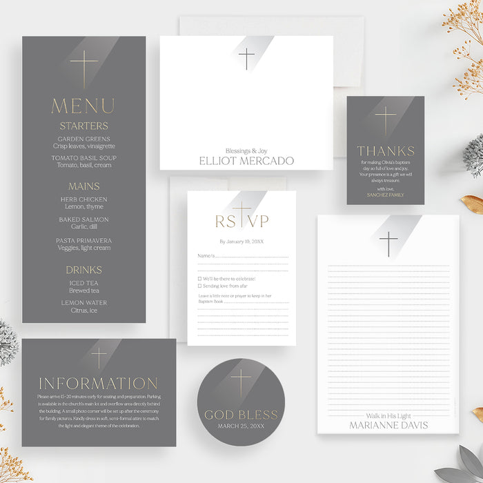 Baptism Invitation Elegant Christening Card